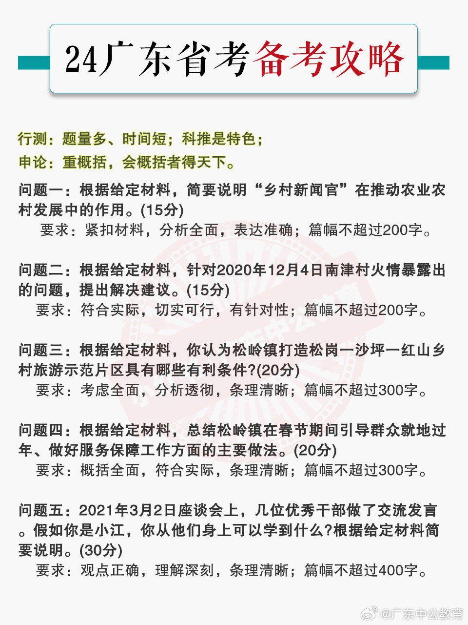 广东省考模考题研究及备考策略